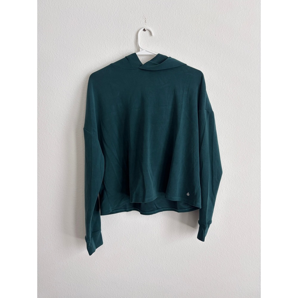 Real Essentials Womens Activewear Cropped Hoodie Forest Green Long Sleeve Top L